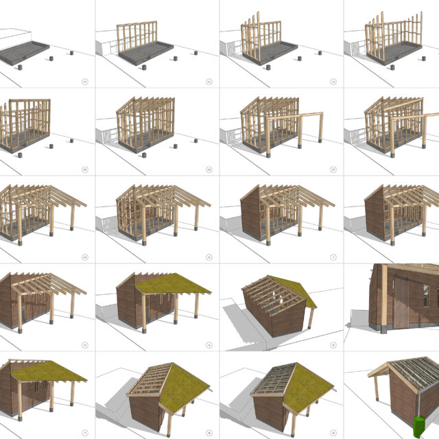 stappen van bouwplan tuinschuur met sedumdak