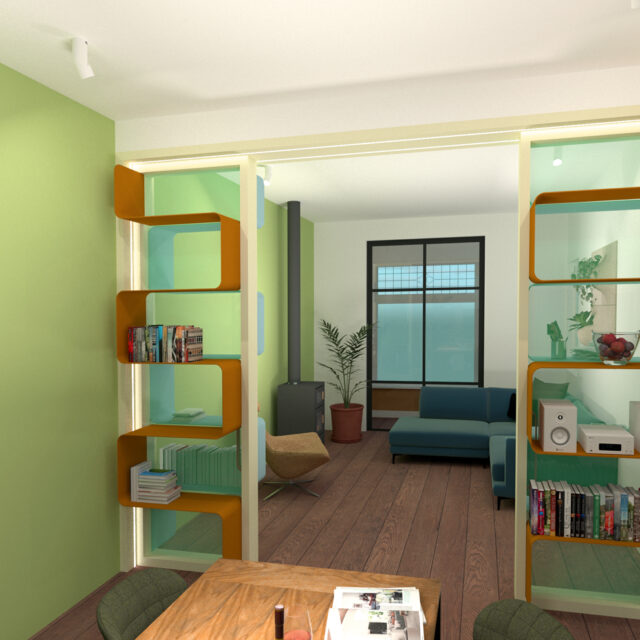 ontwerp kamer en suite vanuit eetkamer gezien